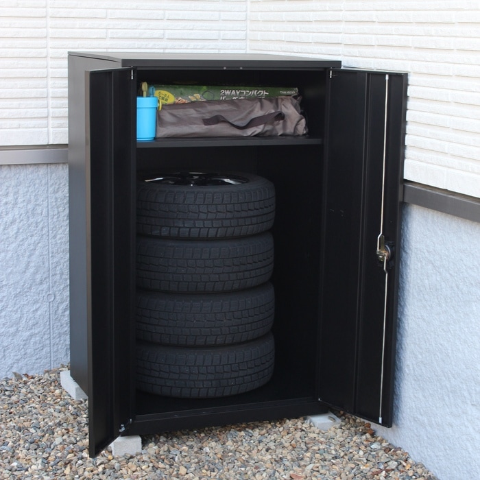 タイヤが入るスチール製収納庫 物置 屋外 収納 スチール物置 おしゃれ 収納庫 小型 コンパクト 鍵付き