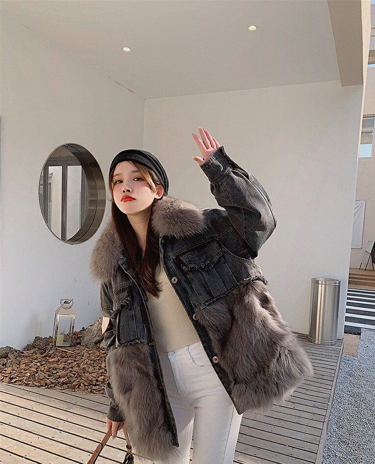 フェイクファーコートファーコートS/M/L/毛皮コートデニムジャケット
