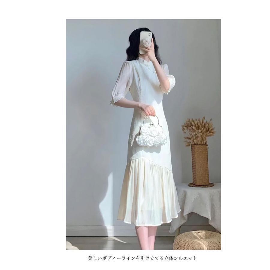 ワンピース 5分丈袖 レディース チャイナドレス パフスリーブ 5分丈袖ワンピース レトロ ミモレ丈 夏 ジャガードワンピース ワンピース 5分丈袖 レディース チャイナドレス パフスリーブ 5分丈袖ワンピース レトロ ミモレ丈 夏 ジャガードワンピース
