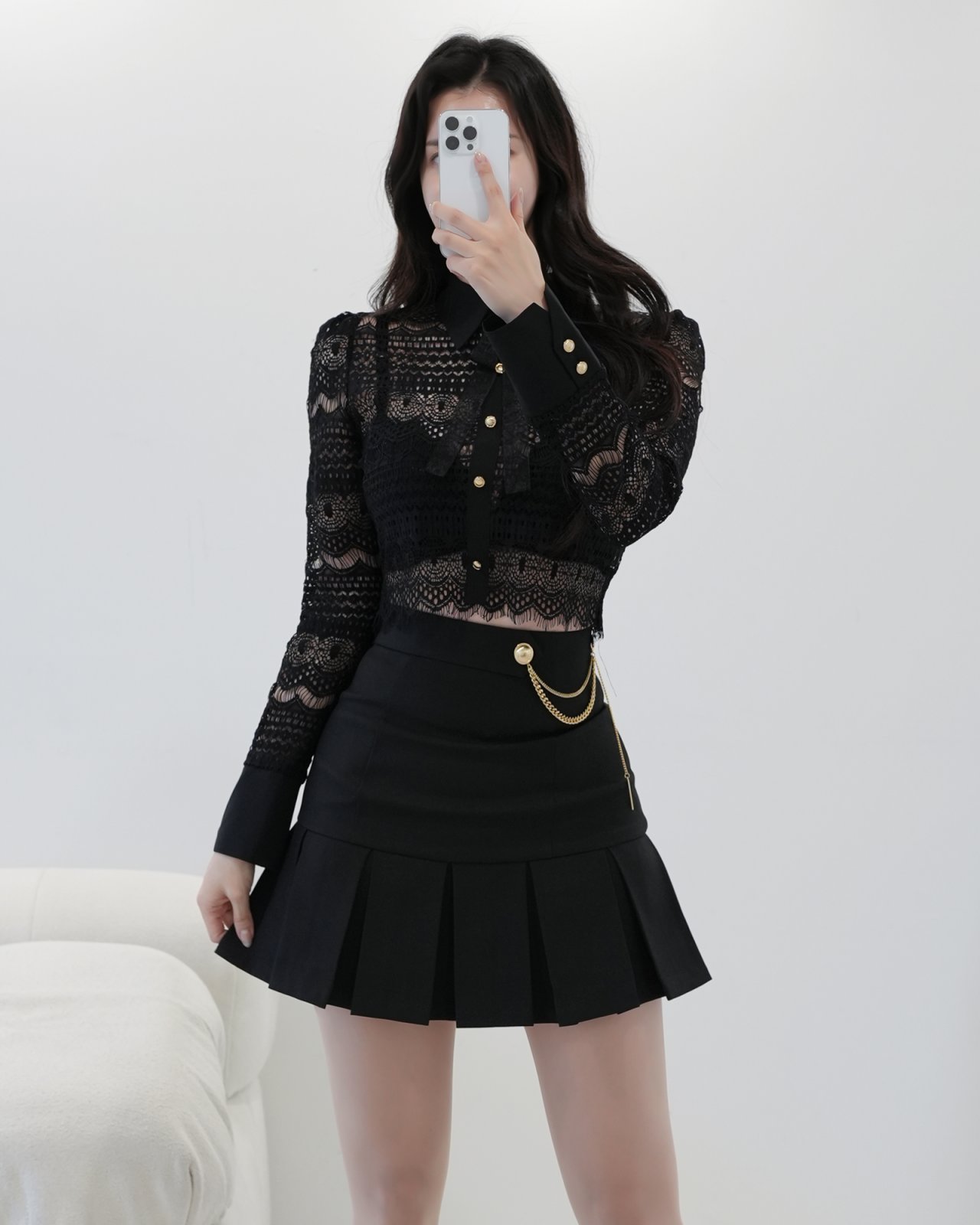 【韓国発】レースシースルートップススカートセットアップ 【韓国発】レースシースルートップススカートセットアップ