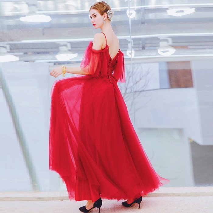 カラードレス レッド パーティードレス 演奏会用ドレス ロングドレス ウェディングドレス 発表会 結