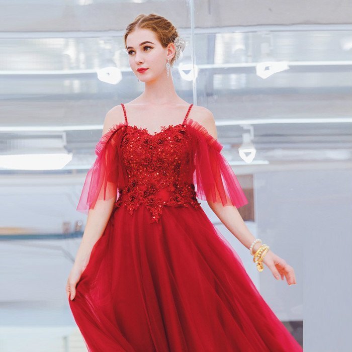 カラードレス レッド パーティードレス 演奏会用ドレス ロングドレス ウェディングドレス 発表会 結