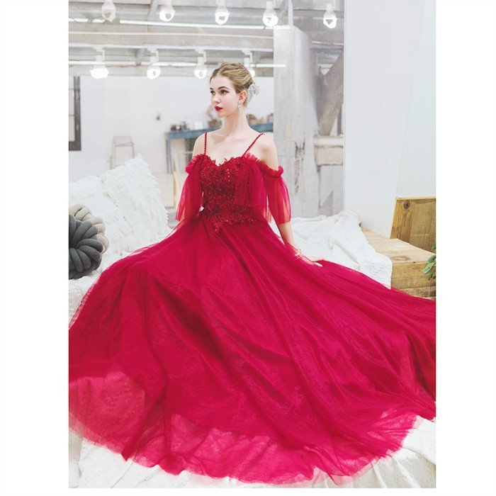 カラードレス レッド パーティードレス 演奏会用ドレス ロングドレス ウェディングドレス 発表会 結