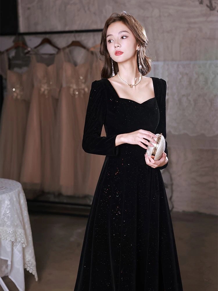 2025 春 秋 パーティードレス ドレス 黒 長袖 20代 30代 40代 イブニングドレス 2025 春 秋 パーティードレス ドレス 黒 長袖 20代 30代 40代 イブニングドレス