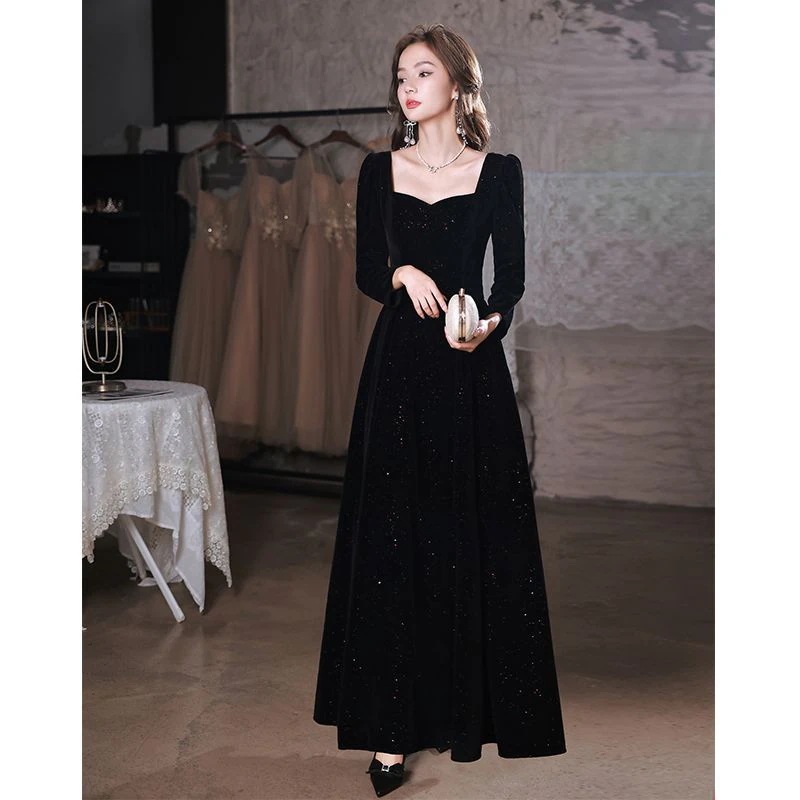 2025 春 秋 パーティードレス ドレス 黒 長袖 20代 30代 40代 イブニングドレス 2025 春 秋 パーティードレス ドレス 黒 長袖 20代 30代 40代 イブニングドレス