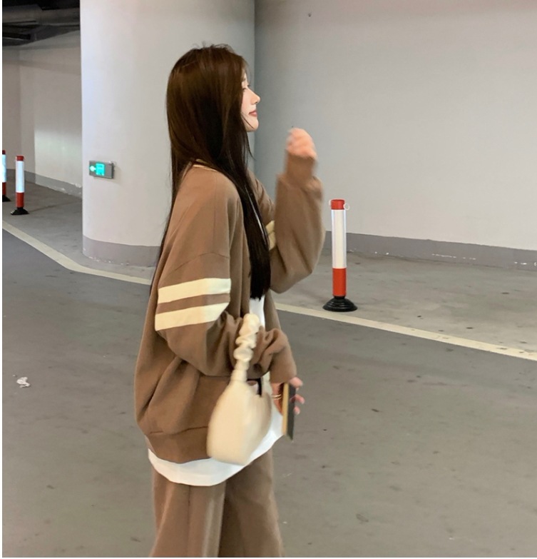 トップス ボトムス パンツ セットアップ カーディガン ストレートパンツ ロング丈 袖あり ボリューム袖 Vネック ワイド ハイウエスト 上下セット 2点セット トップス ボトムス パンツ セットアップ カーディガン