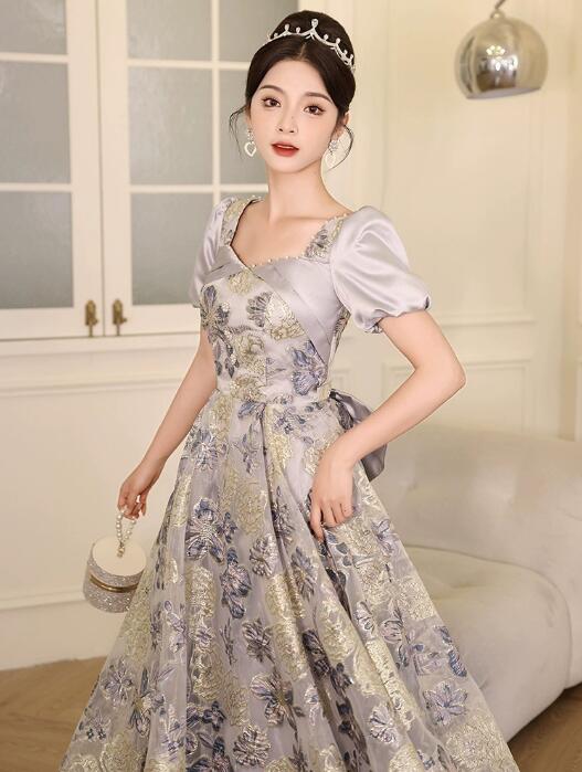 ドレス 大人 お呼ばれ 袖付きロングドレ ス 花柄 編み上げ フォーマル エレガント レディース ママ パーティードレス コンクール イブニングドレス 結婚式 演奏会ドレス ピアノ 発表会 ステージド