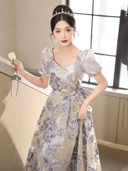 ドレス 大人 お呼ばれ 袖付きロングドレ ス 花柄 編み上げ フォーマル エレガント レディース ママ パーティードレス コンクール イブニングドレス 結婚式 演奏会ドレス ピアノ 発表会 ステージド