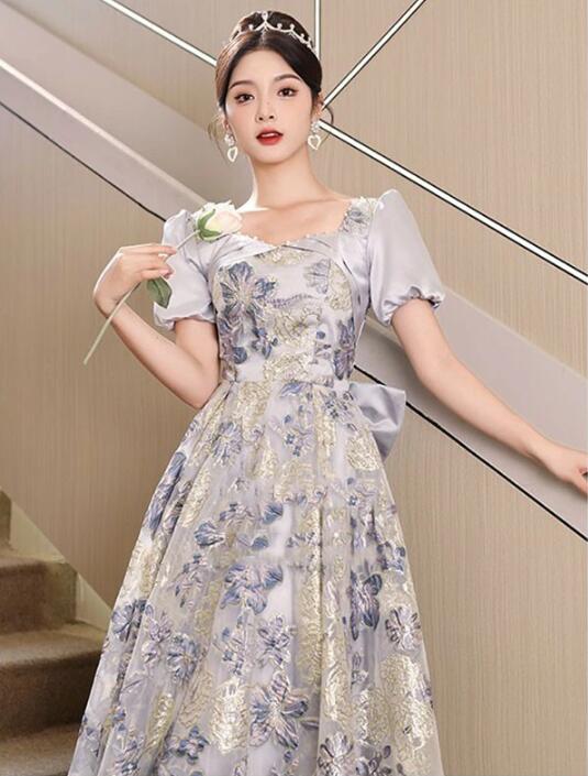 ドレス 大人 お呼ばれ 袖付きロングドレ ス 花柄 編み上げ フォーマル エレガント レディース ママ パーティードレス コンクール イブニングドレス 結婚式 演奏会ドレス ピアノ 発表会 ステージド