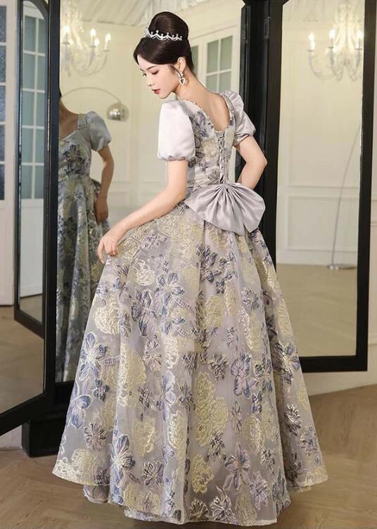 ドレス 大人 お呼ばれ 袖付きロングドレ ス 花柄 編み上げ フォーマル エレガント レディース ママ パーティードレス コンクール イブニングドレス 結婚式 演奏会ドレス ピアノ 発表会 ステージド