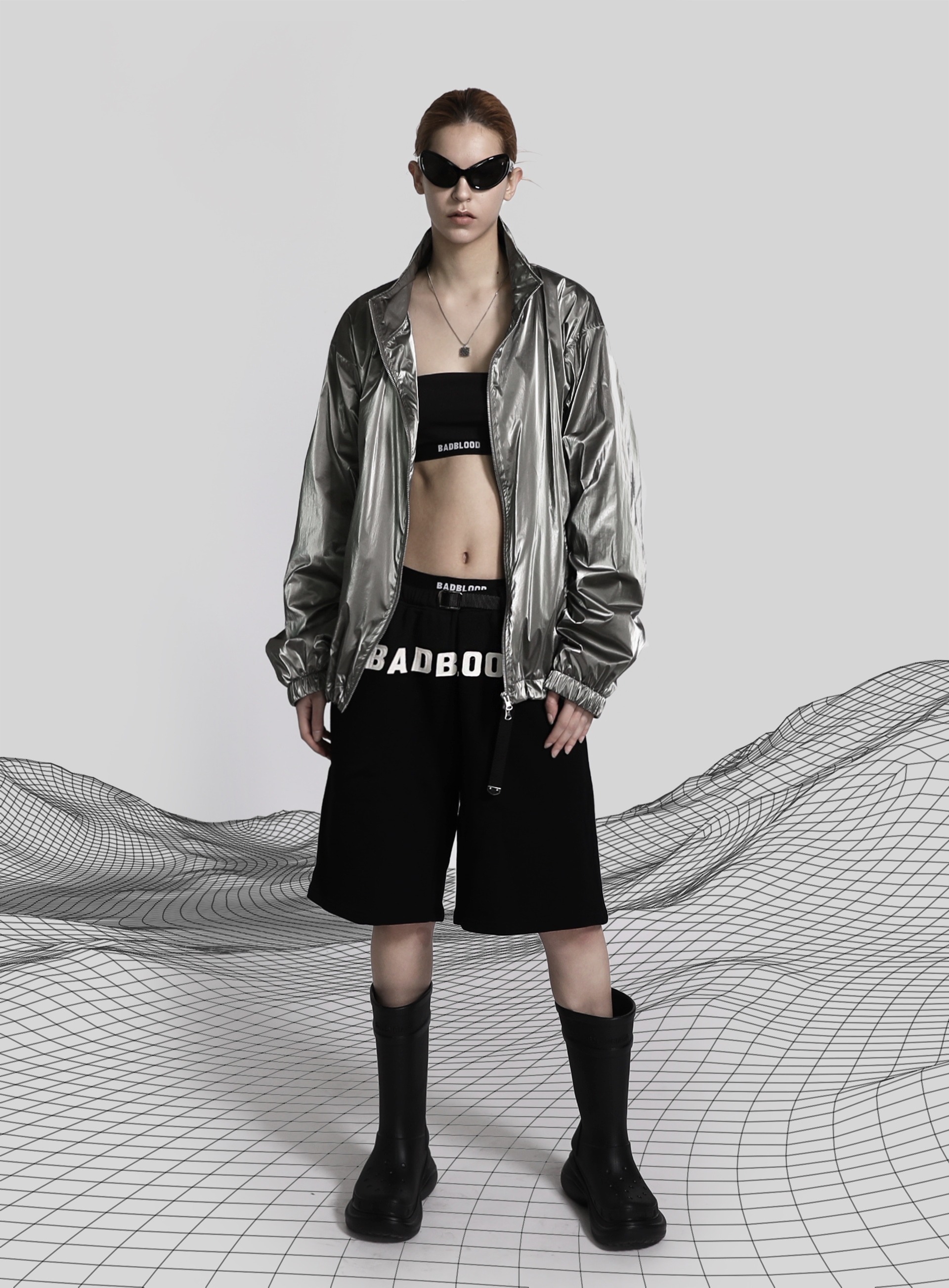 【BADBLOOD】 PRINT LOGO NYLON TRACK JACKET : KHAKI