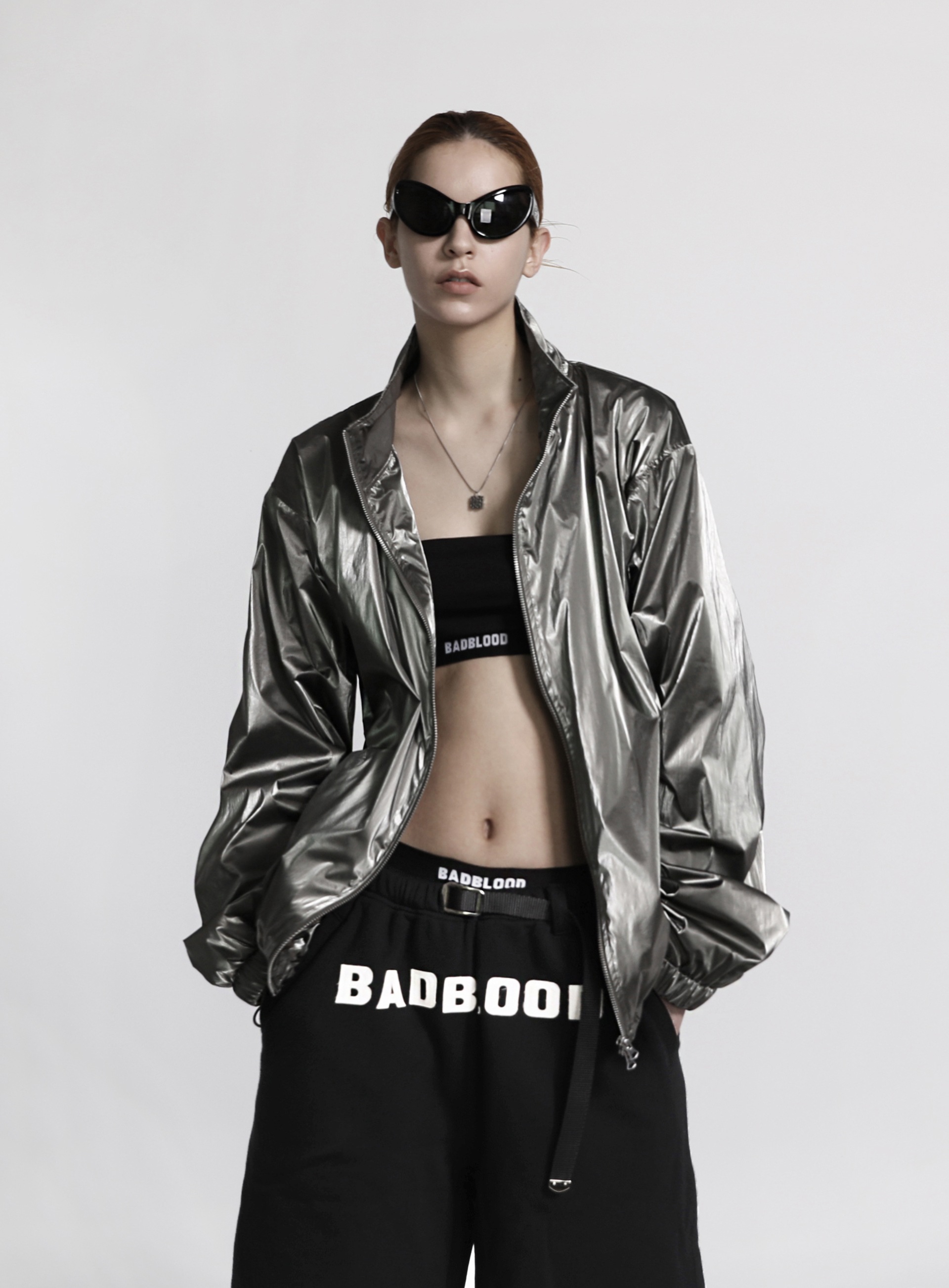 【BADBLOOD】 PRINT LOGO NYLON TRACK JACKET : KHAKI