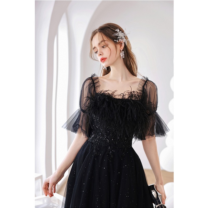 韓国ファッション ウェディングドレス 二次会黒い羽根のドレス 花嫁 ドレス海外挙式 お呼ばれ ロングドレス フォトウエディング 大きいサイズ 前撮り 披露宴