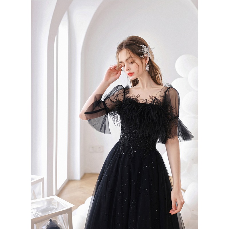 韓国ファッション ウェディングドレス 二次会黒い羽根のドレス 花嫁 ドレス海外挙式 お呼ばれ ロングドレス フォトウエディング 大きいサイズ 前撮り 披露宴