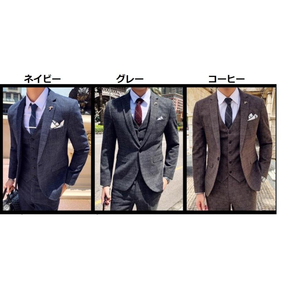 チェック柄 メンズスーツ 3点セットスーツ カッコイイ 1つボタンスーツ フォーマルスーツ 結婚式 二次会 成人式 卒業式 就職活 ビジネススーツ 披露宴 上品-493