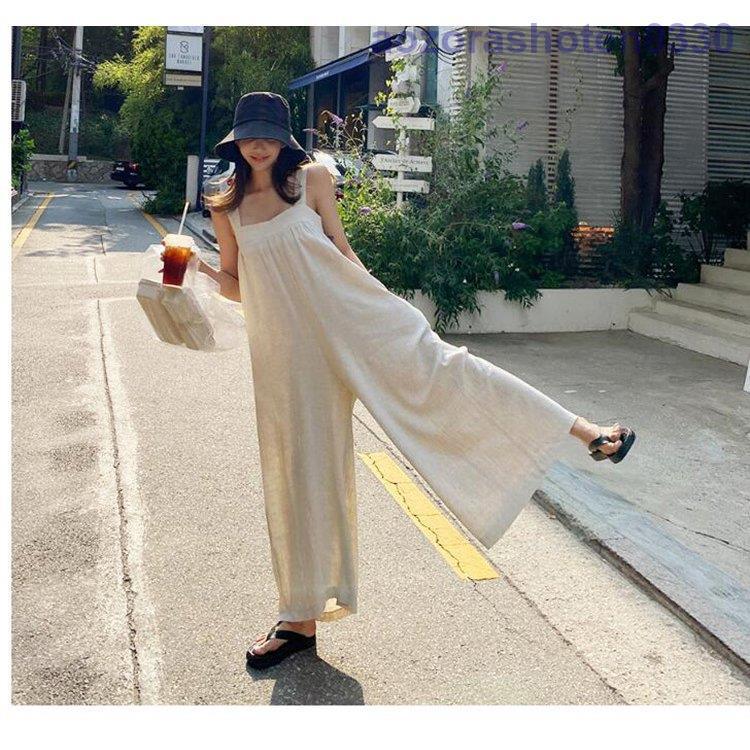 サロペット オーバーオール パンツ レディース ロング丈 ワイドパンツ 春夏新作 ロングズボン 無地リネン ゆったり サロペット オシャレ ボトムス 韓国風