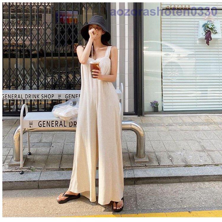 サロペット オーバーオール パンツ レディース ロング丈 ワイドパンツ 春夏新作 ロングズボン 無地リネン ゆったり サロペット オシャレ ボトムス 韓国風