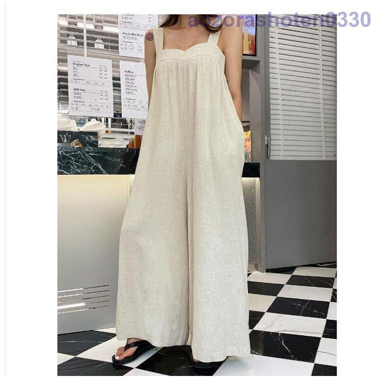 サロペット オーバーオール パンツ レディース ロング丈 ワイドパンツ 春夏新作 ロングズボン 無地リネン ゆったり サロペット オシャレ ボトムス 韓国風