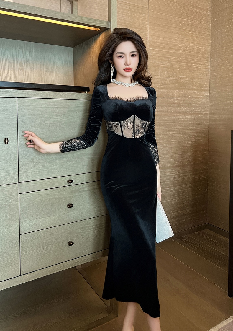 【JY.上品】 2024秋冬 ベルベット マーメイド ロングワンピース パーティードレス キャバ 着痩せ 大人 お呼ばれ 同窓会 披露宴 卒業式 結婚式 ウェディング 二次会 成人式 ロングドレス