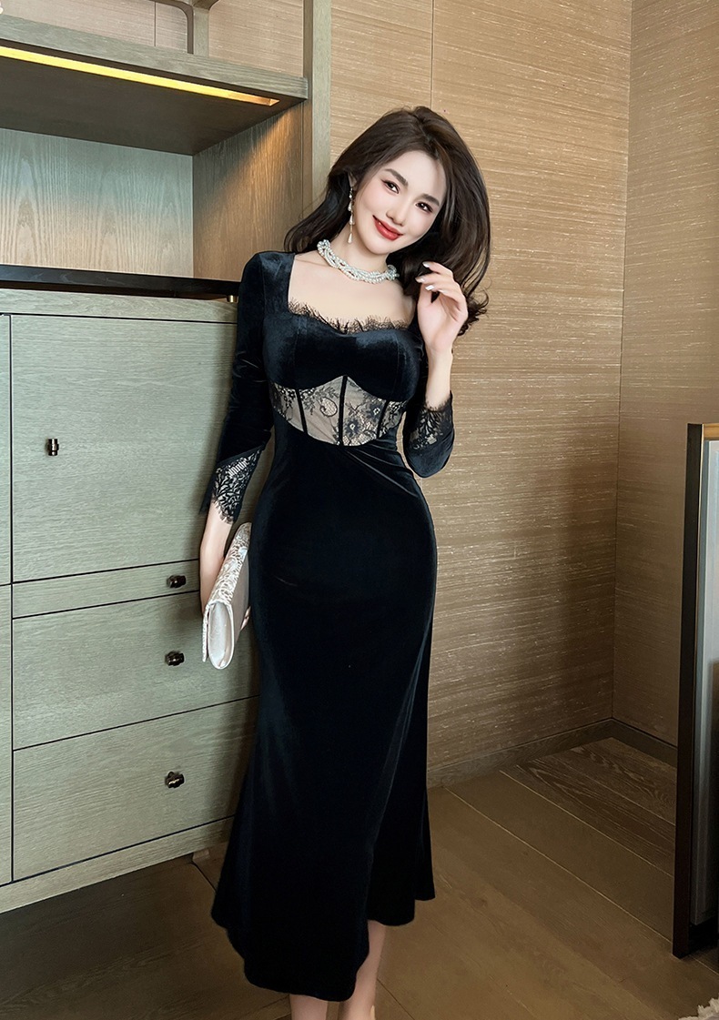 【JY.上品】 2024秋冬 ベルベット マーメイド ロングワンピース パーティードレス キャバ 着痩せ 大人 お呼ばれ 同窓会 披露宴 卒業式 結婚式 ウェディング 二次会 成人式 ロングドレス