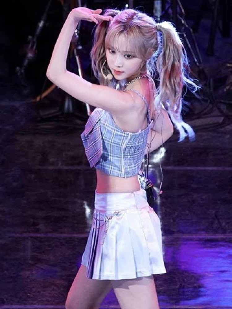 Aespa ジンミンジンチェック柄サスペンダートップセックスパフォーマンスダンススーツ Aespa ジンミンジンチェック柄サスペンダートップセックスパフォーマンスダンススーツ