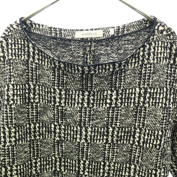 マレーラ 総柄 5分袖 ウールブレンド 膝丈ワンピース 42 ブラック MARELLA レディース マレーラ 総柄 5分袖 ウールブレンド 膝丈ワンピース 42 ブラック MARELLA レディース