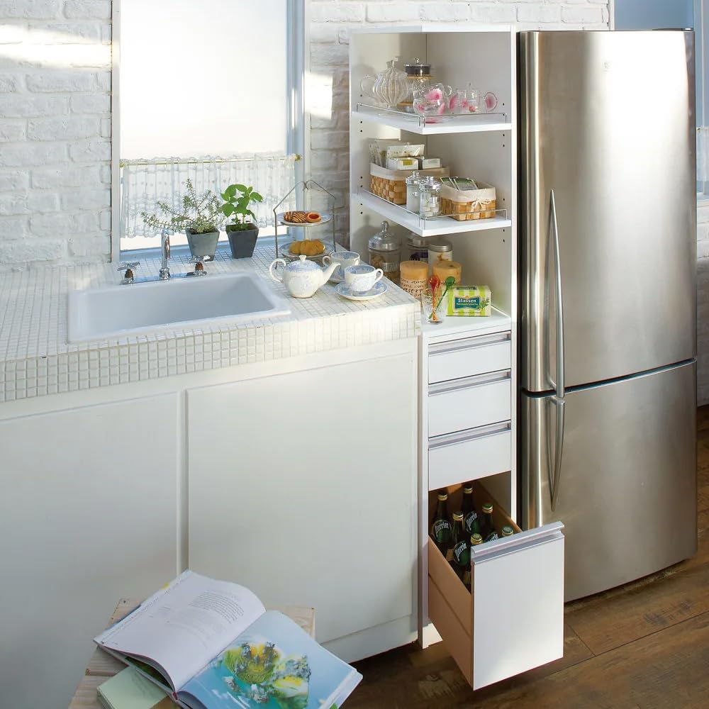 キッチン収納 キッチンストッカー 隙間収納 ［幅15奥行44.5cm］ 取り出しやすい2面オープンすき間収納庫 日本製(サイズはありません ア：ホワイト)