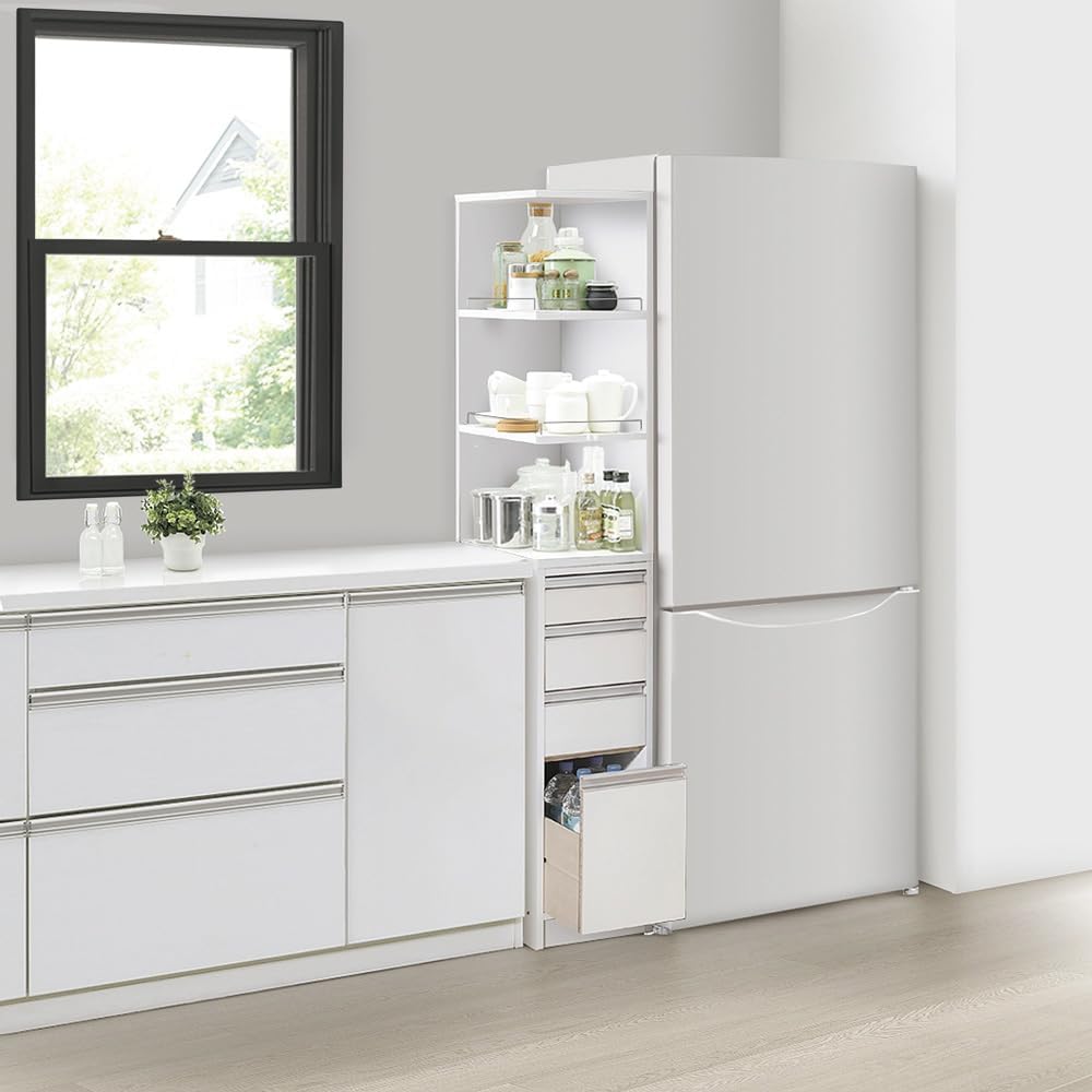 キッチン収納 キッチンストッカー 隙間収納 ［幅15奥行44.5cm］ 取り出しやすい2面オープンすき間収納庫 日本製(サイズはありません ア：ホワイト)