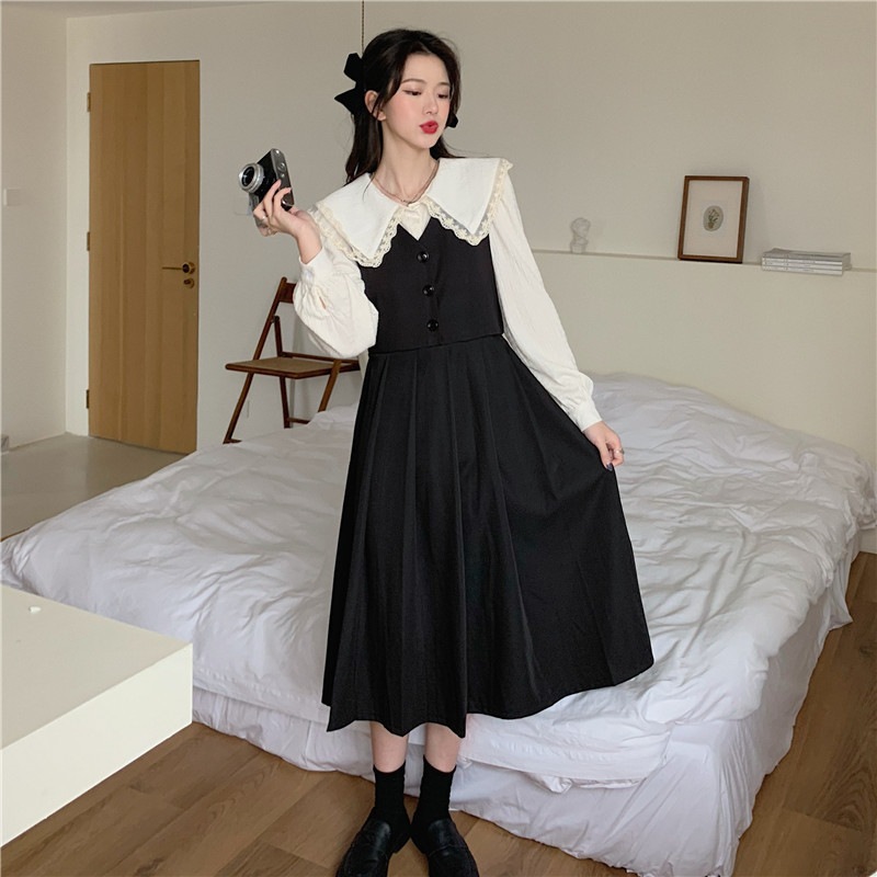 ２０２１ 春の新商品 韓国ファッション 待望 レースネックシャツ ｖネック キャミワンピース 重ね着 着痩せ レイヤードwwy49 ウェスト