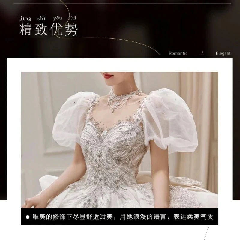 パフスリーブプチウェディングドレス2025 花嫁重工感ビッグテール2025 パフスリーブプチウェディングドレス2025 花嫁重工感ビッグテール2025