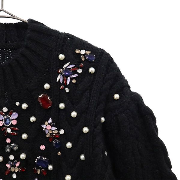 未使用 長袖 セーター F ブラック ニット ビーズ レディース