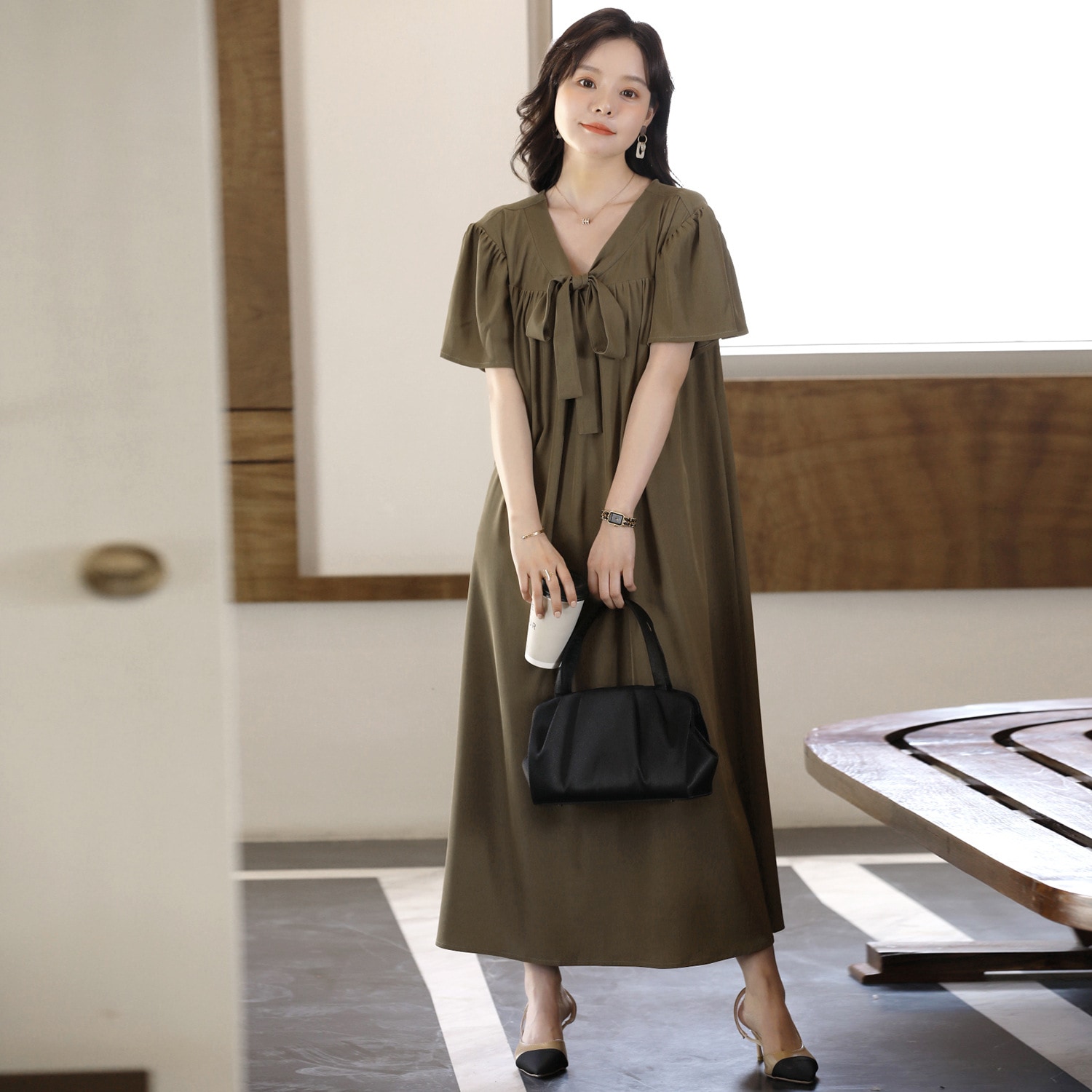 夏の女子スカート新しいスタイルのフロントとバックツーウェアvネック韓国の弓ロンドレス88502 夏の女子スカート新しいスタイルのフロントとバックツーウェアvネック韓国の弓ロンドレス88502