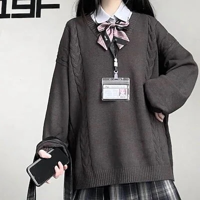 新入庫 ライン入り ケーブル Vネック ニットセーター ホワイト スクール 制服 セーター 学生服