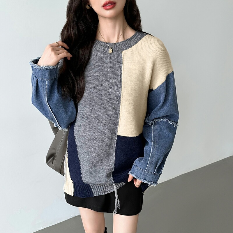 10/30!クーポンで3,740円 セーター デニム 切り替え ニット セーター トップス レディース 長袖 ダメージ 大きいサイズ プルオーバー 異素材 ボリューム袖 オーバーサイズ 厚手 暖かい 10/30!クーポンで3,740円 セーター デニム 切り替え ニット セーター トップス レディース 長袖 ダメージ 大きいサイズ プルオーバー 異素材 ボリューム袖 オーバーサイズ 厚手 暖かい