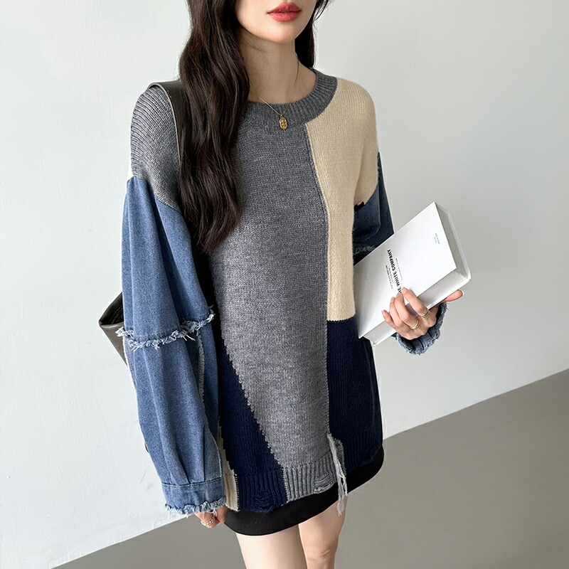 10/30!クーポンで3,740円 セーター デニム 切り替え ニット セーター トップス レディース 長袖 ダメージ 大きいサイズ プルオーバー 異素材 ボリューム袖 オーバーサイズ 厚手 暖かい 10/30!クーポンで3,740円 セーター デニム 切り替え ニット セーター トップス レディース 長袖 ダメージ 大きいサイズ プルオーバー 異素材 ボリューム袖 オーバーサイズ 厚手 暖かい