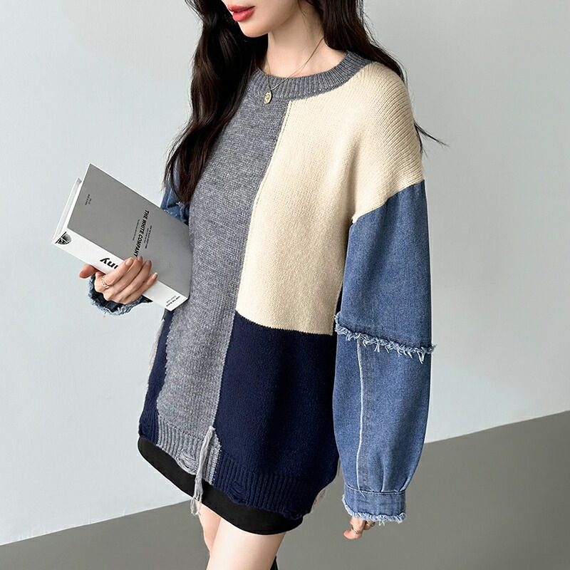 10/30!クーポンで3,740円 セーター デニム 切り替え ニット セーター トップス レディース 長袖 ダメージ 大きいサイズ プルオーバー 異素材 ボリューム袖 オーバーサイズ 厚手 暖かい 10/30!クーポンで3,740円 セーター デニム 切り替え ニット セーター トップス レディース 長袖 ダメージ 大きいサイズ プルオーバー 異素材 ボリューム袖 オーバーサイズ 厚手 暖かい