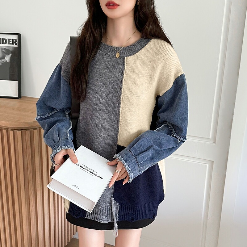 10/30!クーポンで3,740円 セーター デニム 切り替え ニット セーター トップス レディース 長袖 ダメージ 大きいサイズ プルオーバー 異素材 ボリューム袖 オーバーサイズ 厚手 暖かい 10/30!クーポンで3,740円 セーター デニム 切り替え ニット セーター トップス レディース 長袖 ダメージ 大きいサイズ プルオーバー 異素材 ボリューム袖 オーバーサイズ 厚手 暖かい