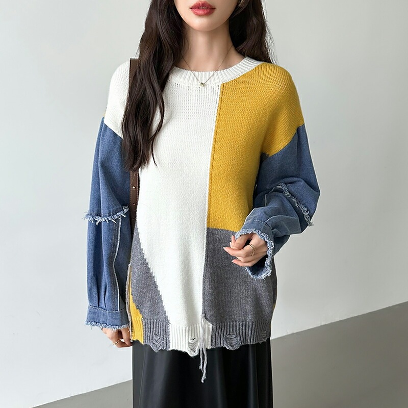 10/30!クーポンで3,740円 セーター デニム 切り替え ニット セーター トップス レディース 長袖 ダメージ 大きいサイズ プルオーバー 異素材 ボリューム袖 オーバーサイズ 厚手 暖かい 10/30!クーポンで3,740円 セーター デニム 切り替え ニット セーター トップス レディース 長袖 ダメージ 大きいサイズ プルオーバー 異素材 ボリューム袖 オーバーサイズ 厚手 暖かい