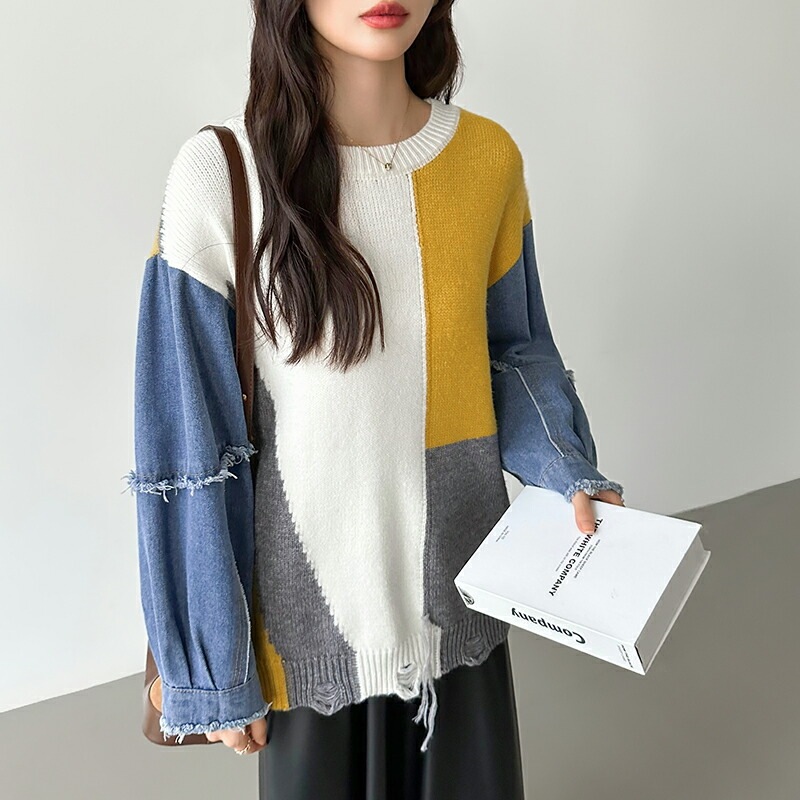 10/30!クーポンで3,740円 セーター デニム 切り替え ニット セーター トップス レディース 長袖 ダメージ 大きいサイズ プルオーバー 異素材 ボリューム袖 オーバーサイズ 厚手 暖かい 10/30!クーポンで3,740円 セーター デニム 切り替え ニット セーター トップス レディース 長袖 ダメージ 大きいサイズ プルオーバー 異素材 ボリューム袖 オーバーサイズ 厚手 暖かい
