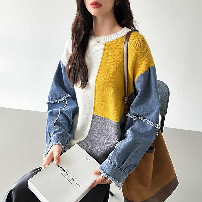 10/30!クーポンで3,740円 セーター デニム 切り替え ニット セーター トップス レディース 長袖 ダメージ 大きいサイズ プルオーバー 異素材 ボリューム袖 オーバーサイズ 厚手 暖かい 10/30!クーポンで3,740円 セーター デニム 切り替え ニット セーター トップス レディース 長袖 ダメージ 大きいサイズ プルオーバー 異素材 ボリューム袖 オーバーサイズ 厚手 暖かい