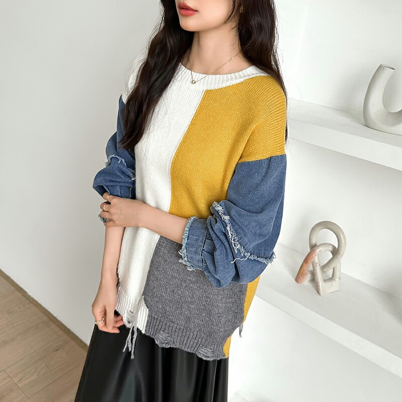 10/30!クーポンで3,740円 セーター デニム 切り替え ニット セーター トップス レディース 長袖 ダメージ 大きいサイズ プルオーバー 異素材 ボリューム袖 オーバーサイズ 厚手 暖かい 10/30!クーポンで3,740円 セーター デニム 切り替え ニット セーター トップス レディース 長袖 ダメージ 大きいサイズ プルオーバー 異素材 ボリューム袖 オーバーサイズ 厚手 暖かい