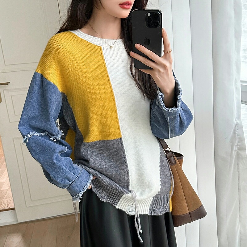 10/30!クーポンで3,740円 セーター デニム 切り替え ニット セーター トップス レディース 長袖 ダメージ 大きいサイズ プルオーバー 異素材 ボリューム袖 オーバーサイズ 厚手 暖かい 10/30!クーポンで3,740円 セーター デニム 切り替え ニット セーター トップス レディース 長袖 ダメージ 大きいサイズ プルオーバー 異素材 ボリューム袖 オーバーサイズ 厚手 暖かい
