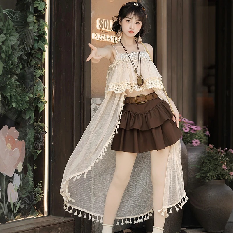 【フルセット】デザイン余暇時cos要素ハーフスカートサスペンダースカートかわいい甘い 【フルセット】デザイン余暇時cos要素ハーフスカートサスペンダースカートかわいい甘い
