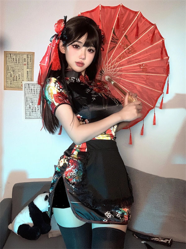 ロリータドレス チャイナドレス セクシー 中国風 メイド服 制服 二点セット ロリータドレス チャイナドレス セクシー 中国風 メイド服 制服 二点セット