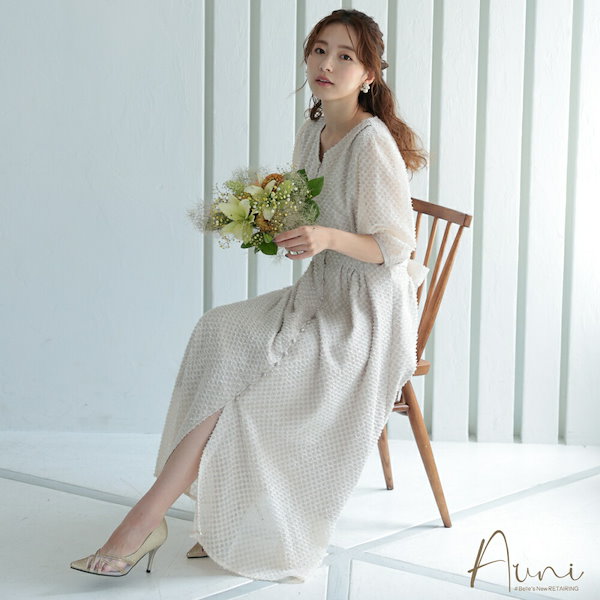 [アウニイ] パーティ ワンピース ドレス レディース 結婚式およばれワンピース レース 刺繍 五分袖 パーティードレス お呼ばれ 花柄刺繍 ミディ丈 | [アウニイ] パーティ ワンピース ドレス レディース 結婚式