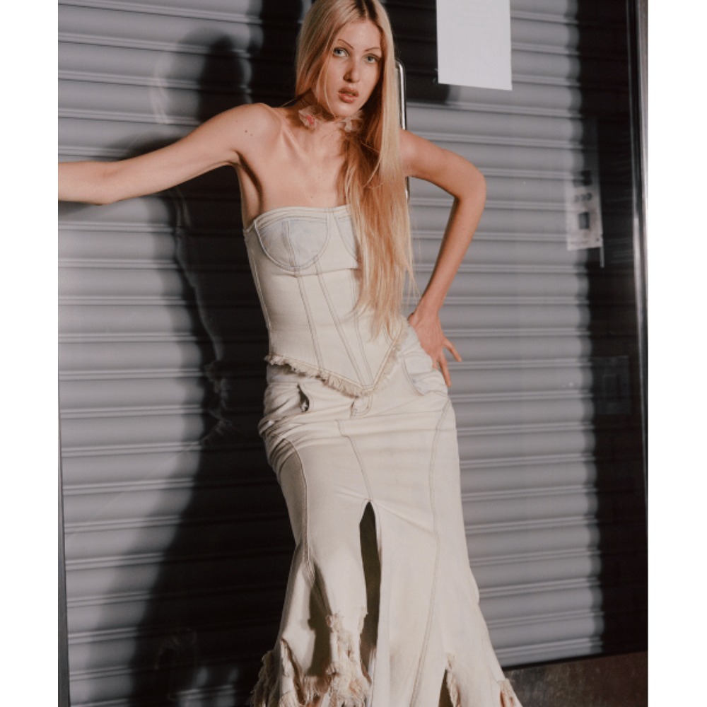 2000archives2000Archives Ice Denim Corset Top 1523FWTP03ID