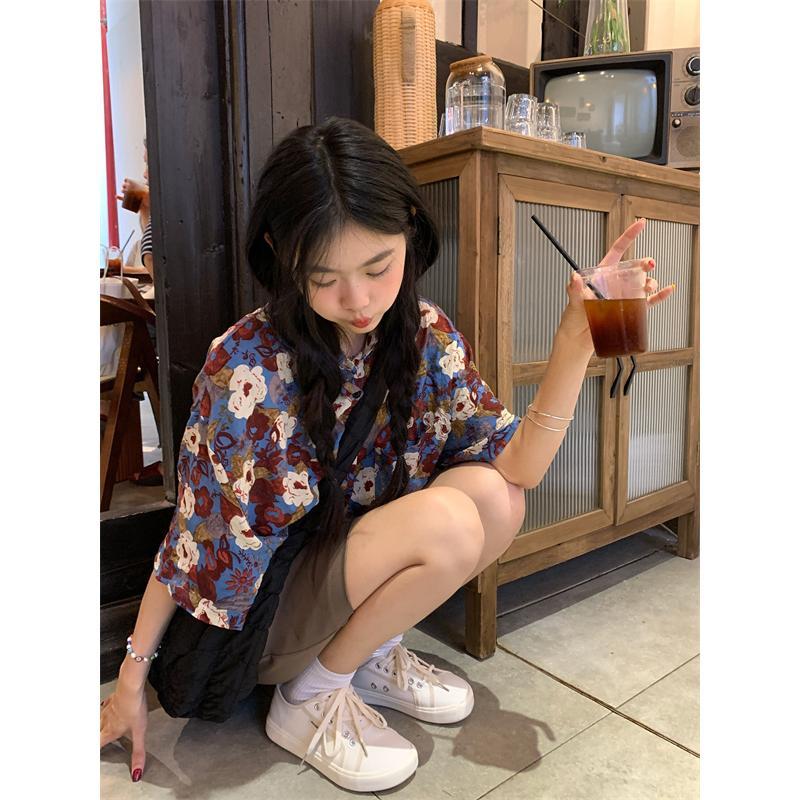 夏のレトロシャツ半袖トップスユニークシャツ 今っぽシアーシャツ 夏のレトロシャツ半袖トップスユニークシャツ 今っぽシアーシャツ