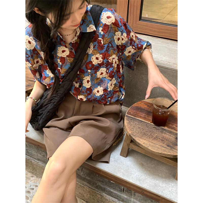 夏のレトロシャツ半袖トップスユニークシャツ 今っぽシアーシャツ 夏のレトロシャツ半袖トップスユニークシャツ 今っぽシアーシャツ