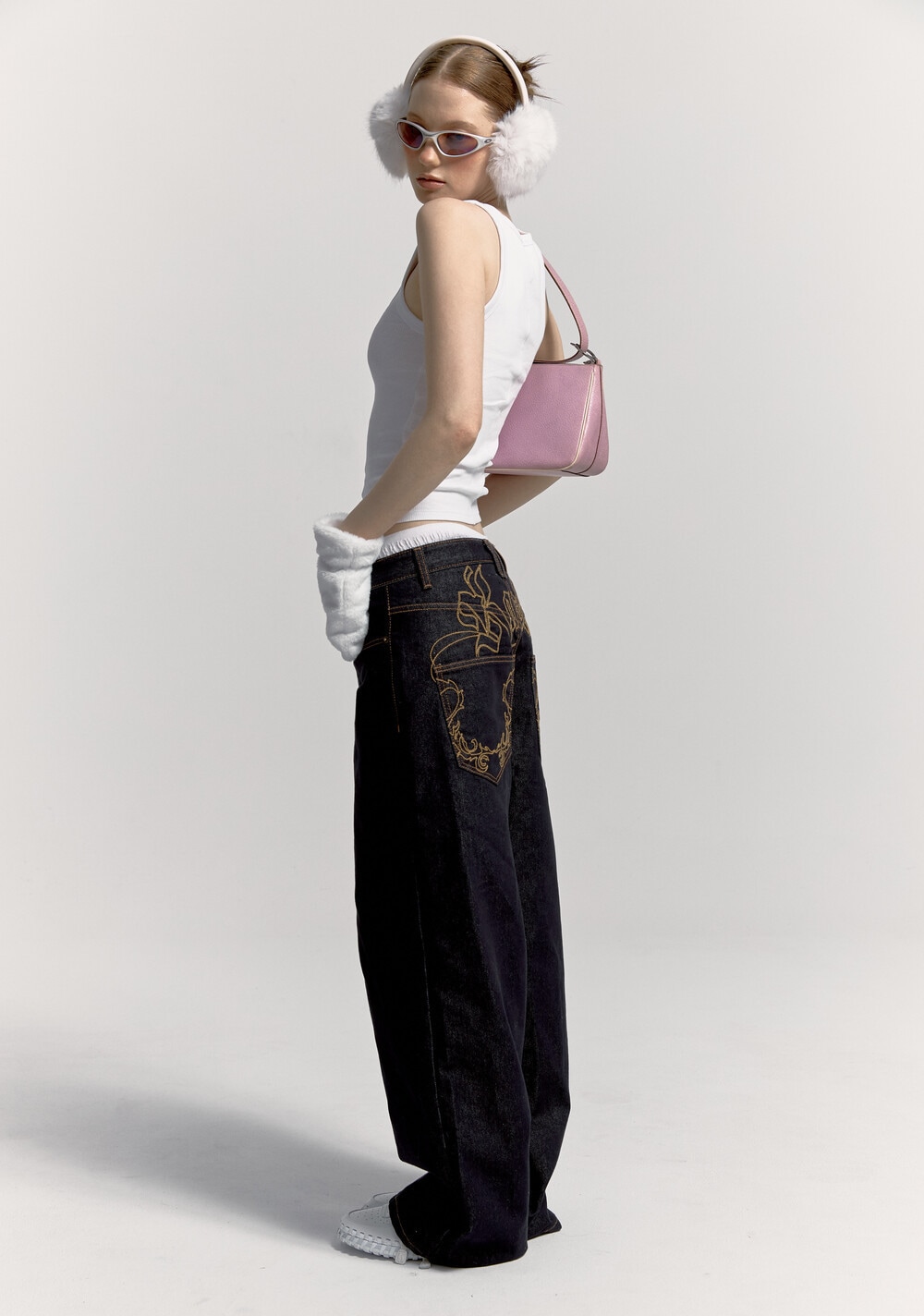 kashiko】Embroied Nonfade Denim Pants Blue デニム・ジーンズ