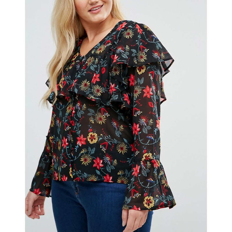 インフルエンス レディース トップス ブラウス・シャツ【Influence Plus Button Front Floral Ruffle Blouse】Multi インフルエンス レディース トップス ブラウス・シャツ【Influence Plus Button Front Floral Ruffle Blouse】Multi